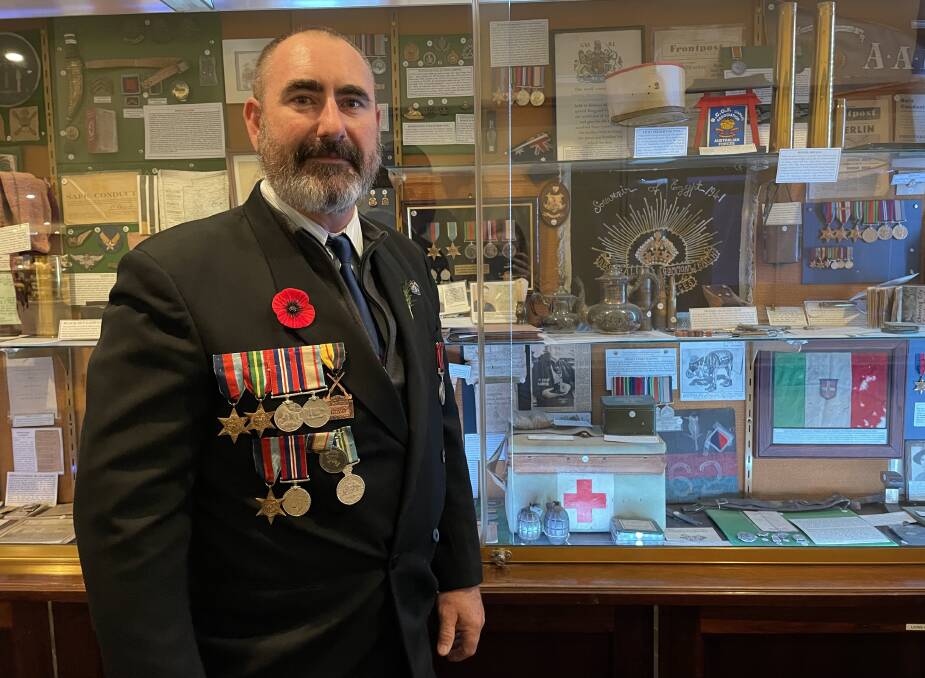Michael Burrow proudly wore the medals of his grandfather and great-grandfather during Anzac Day commemorations at the Bathurst RSL Club on April 25, 2024. Picture by Alise McIntosh