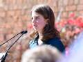 Bathurst youth mayor Jasmyn Nankervis speaks to the crowd at Thursday's Anzac Day service. Picture by Bradley Jurd