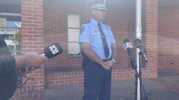 Chifley Police District crime manager, Detective Inspector Geoff Kendall, speaks to the media about Strike Force Euroa outside Bathurst Police Station earlier this month.