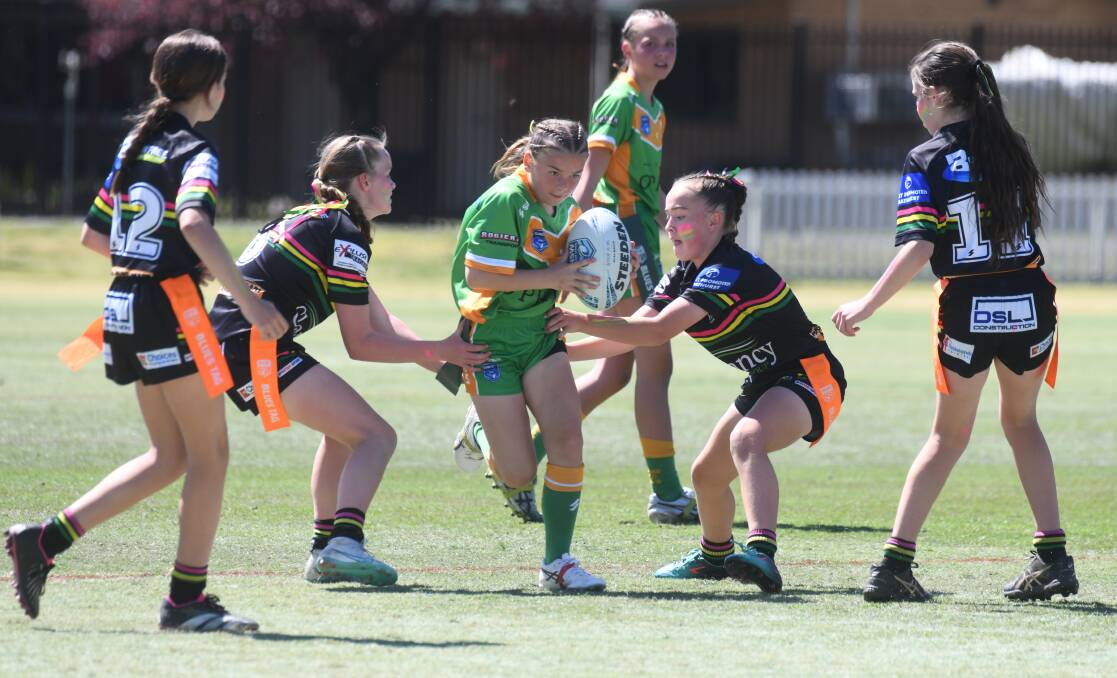 Orange CYMS' Gerilee Gordon attempts to weave her way through the Bathurst Panthers defence. Picture by Carla Freedman
