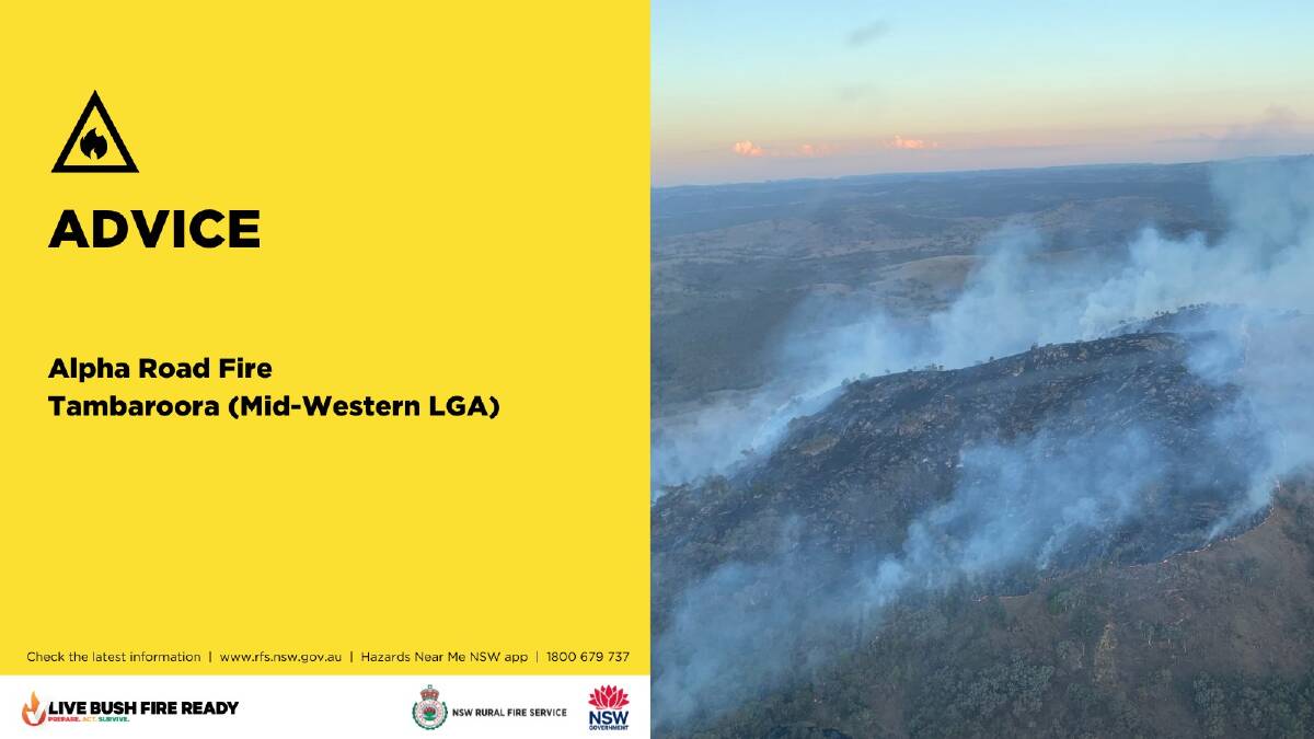 Residents in the area of Alpha Road, Hill End Road, Ullamulla Road and Tambaroora have been issued an emergency warning. Picture from NSW Rural Fire Service Facebook page