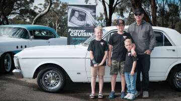 Ash James's nephews Charlie, Ollie and Hudson Moore, and father Mark James, all looking forward to the Country Cruisin' event on April 14, 2024. Picture by James Arrow.