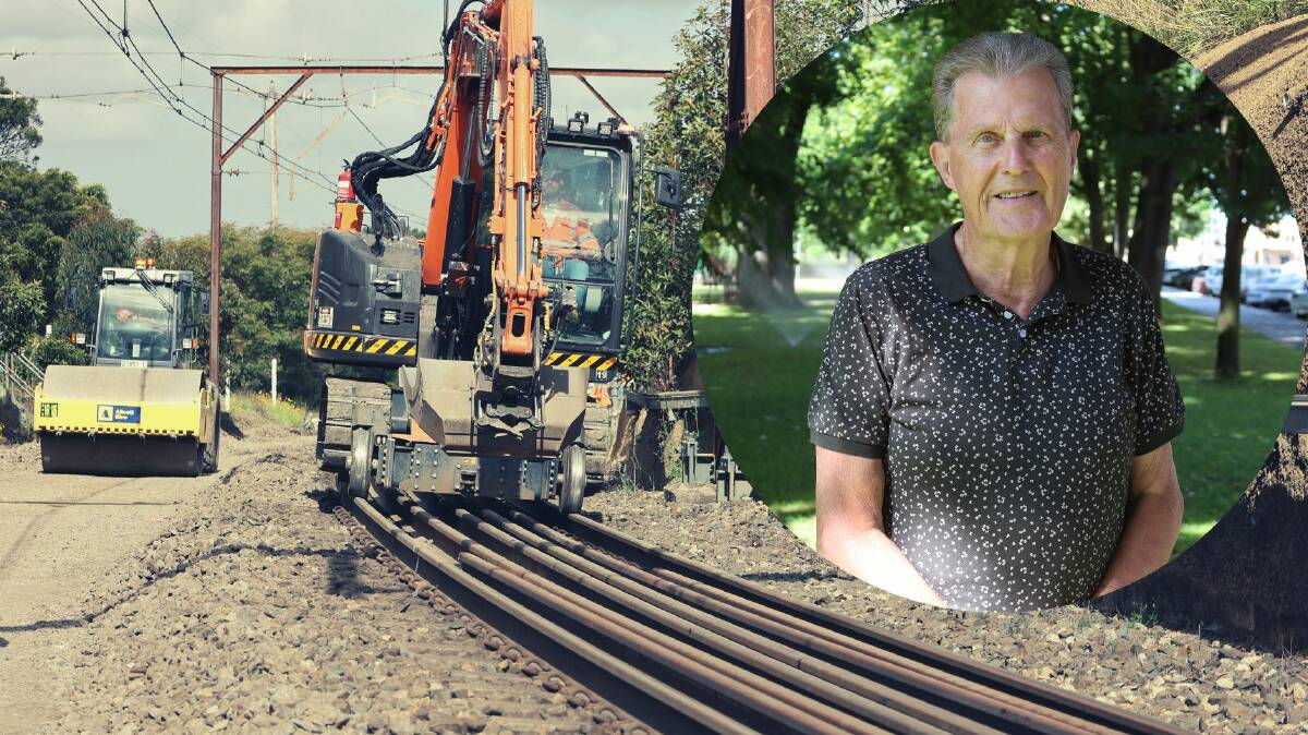 Bathurst Rail Action chairman John Hollis (inset) and repair work on part of the Blue Mountains line after a freight train derailment in December. Main picture supplied
