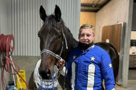 Harness racing junior driver Blake Medlyn after his first win at the Bathurst track on May 8, 2024, with his horse Teneachway. Picture by Bathurst Harness Racing Club
