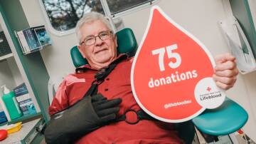 Ron Webb has just reached the milestone of 75 blood donations. Picture by James Arrow