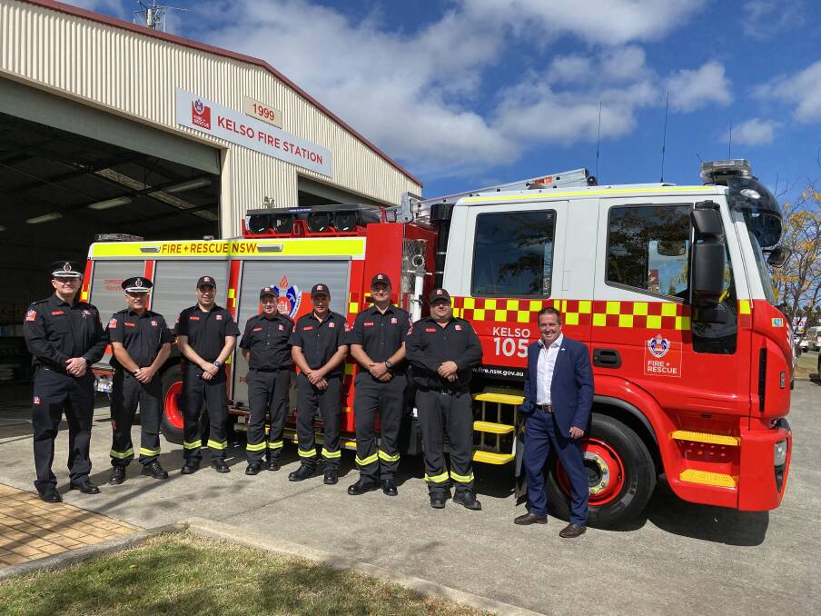 Member for Bathurst Paul Toole with members of the Kelso fire and rescue team. Picture supplied