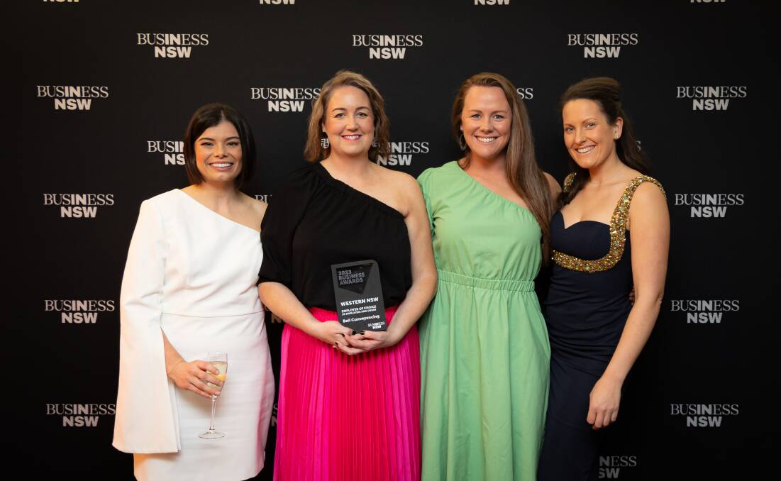 Amy Vickers, Kristy Bell, Kate Gullifer and Becky House at the Western NSW Business Awards. Picture supplied