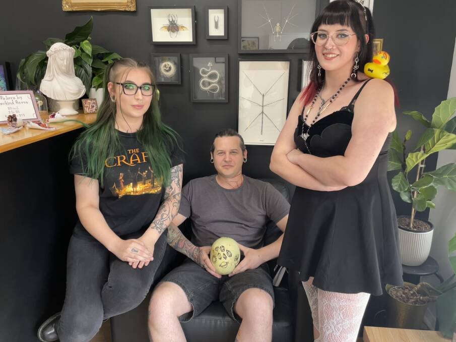 Alex Drinan, Sketa Fitzsimon and Chloe Lynch are all undertaking their tattoo apprenticeship at Unify Private Studios. Picture by Alise McIntosh