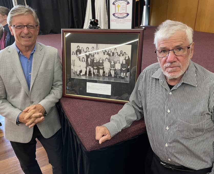 Patrick Abbott and Russell Johnson returned to MacKillop College (Dio) on September 8 after teaching at the school 50 years ago. Picture by Alise McIntosh