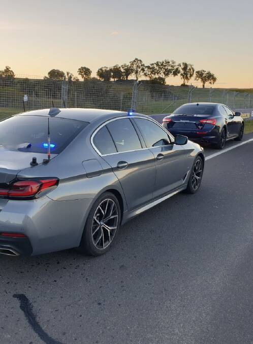 The driver of a blue Maserati was allegedly caught travelling in excess of 100 kilometres per hour above the legal limit. Picture supplied by NSW Highway Patrol
