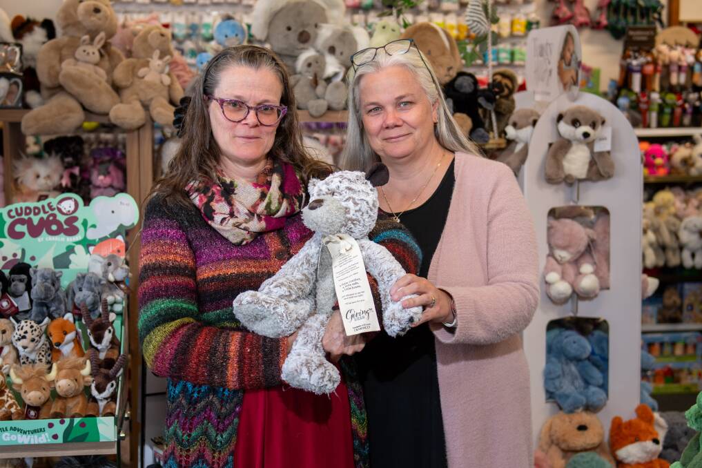 Owners of Enid's Emporium Kim Harris and Tracey Fuge with the Giving Bear that started a movement. Picture by James Arrow