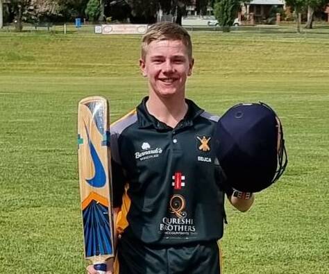 Jayden Brasier scored a century and took three wickets in a standout display for Bathurst under 14s on Sunday. Picture contributed.