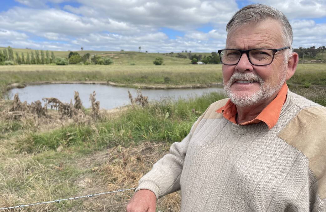 NSW Farmers Bathurst Branch President David McKay at his Evans Plains property. Last week, his dam at the property resembled an inland lake. Picture by Bradley Jurd. 