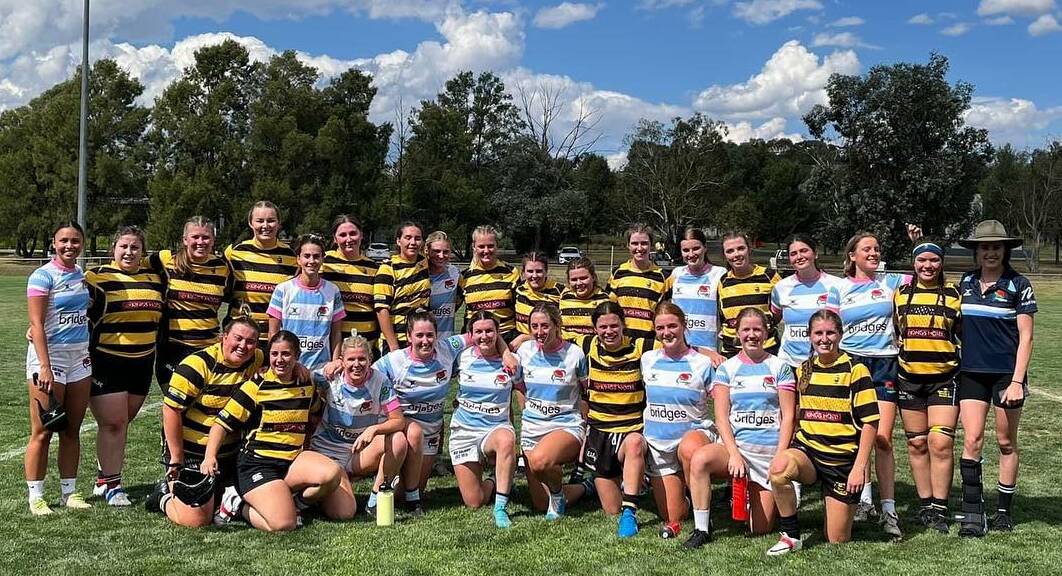 The CSU-Mitchell and Lindfield women's teams after the trial match at Bathurst on Saturday. Picture contributed. 