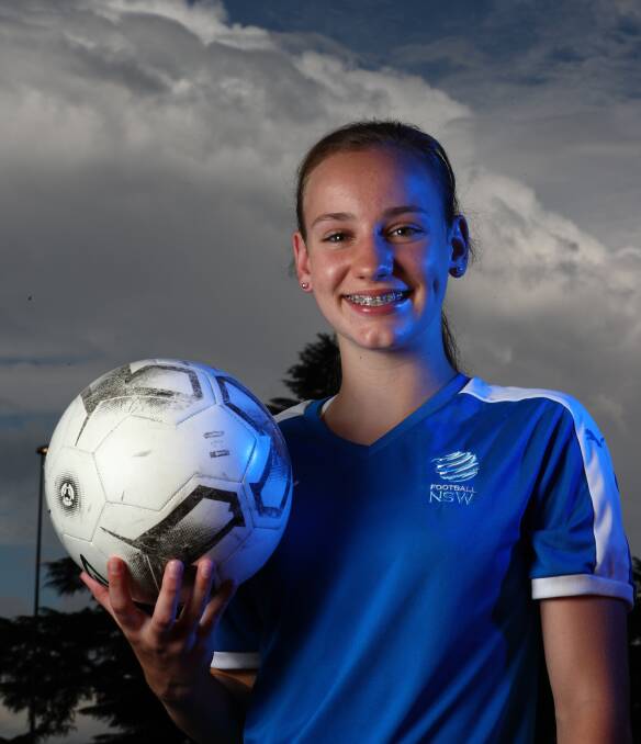 Cushla Rue pictured when she was named in the Football NSW Institute under 15s squad in 2018. Picture by Phil Blatch