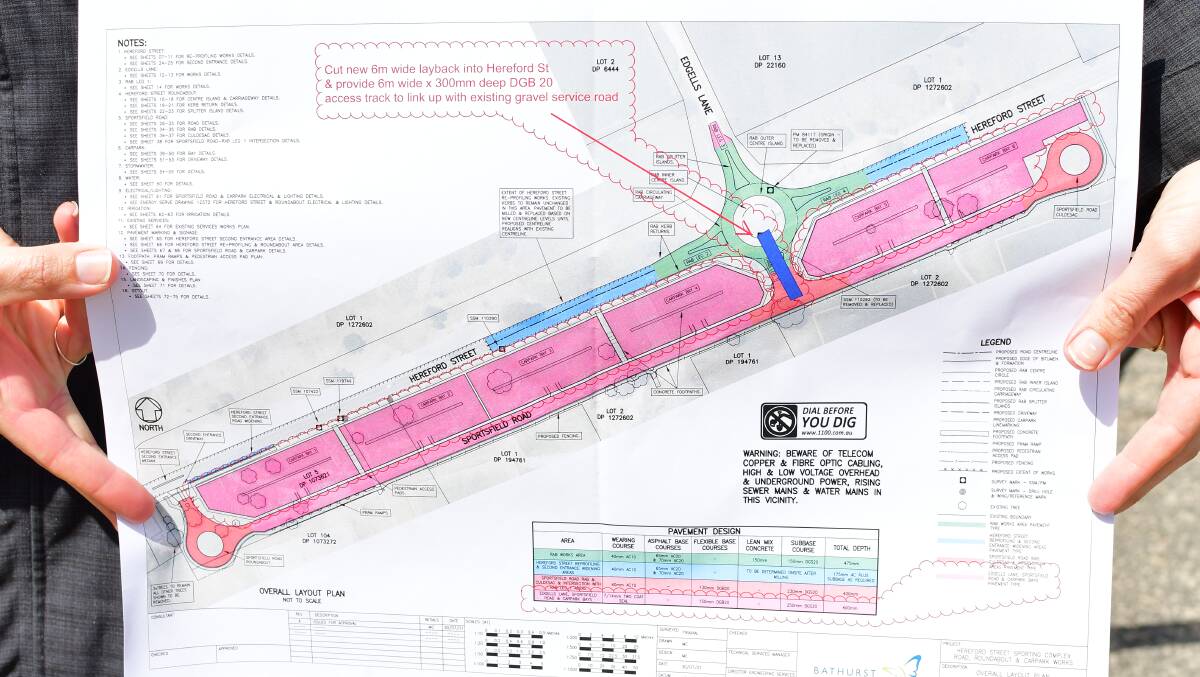 A new carpark (shade in pink) will be constructed at the Hereford Street sporting complex. 