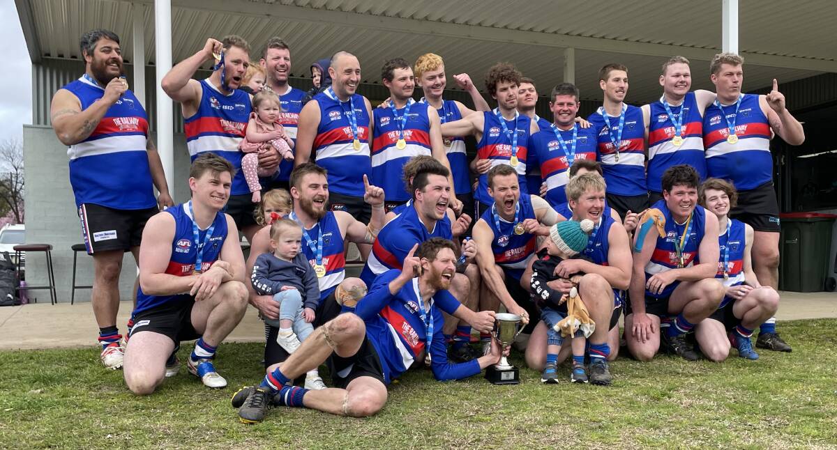Parkes Panthers celebrates winning the 2022 AFL Central West tier two premiership. Picture by Bradley Jurd
