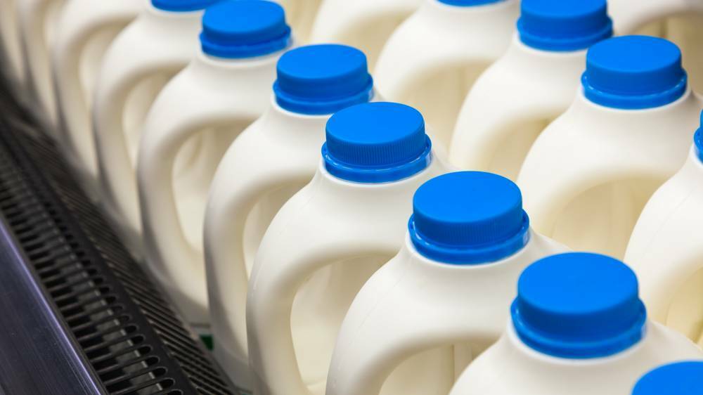A file picture of milk bottles of a supermarket's shelves. File picture