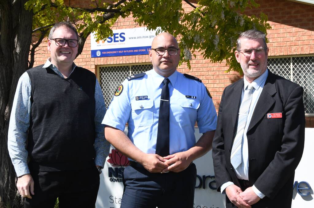 Bathurst Regional Council's Local Emergency Management Officer, Nicholas Murphy, SES Operational Readiness Officer, Joshua Clark, and Chief Inspector and Officer in Charge of Bathurst Police Station, Glenn Cogdell. Picture by Jay-Anna Mobbs