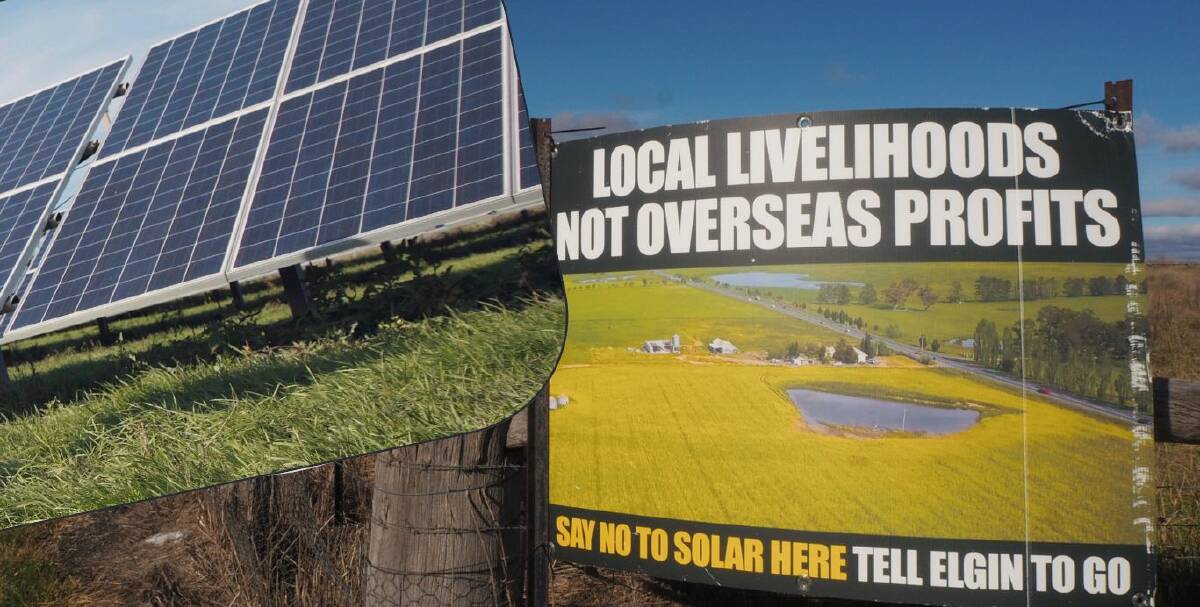 Solar panels (left) and a sign opposing the proposed Glanmire solar farm. File pictures.