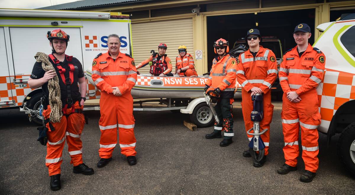 Thane Irvine, Panorama Cluster Chief Inspector Jason Schnepf, Kevin Ng, Cobey Sargent, Nathan Stevens, Matt Rigby and Lochlain Kelly at the depot in South Bathurst. Picture by James Arrow.