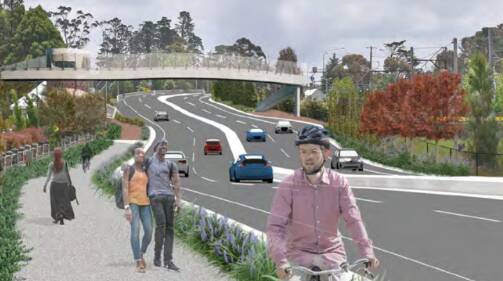 An artist's impression of the completed highway duplication at Medlow Bath, including a new pedestrian bridge.