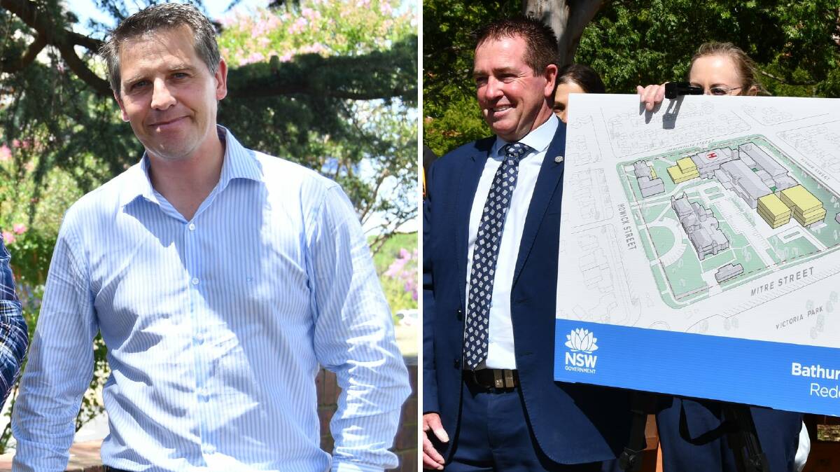 Then-shadow minister for health Ryan Park (left) in Bathurst in the lead-up to the state election and Member for Bathurst Paul Toole at the unveiling of a masterplan for the hospital redevelopment.