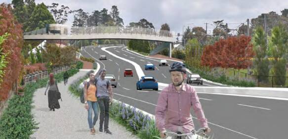 An artist's impression of the completed highway duplication at Medlow Bath, including the new pedestrian bridge.