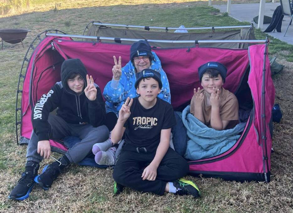 Connor Klower, his nan Marina Gray, Zevi Hope and Arthur Ajji took part in the sleepout. Picture supplied.