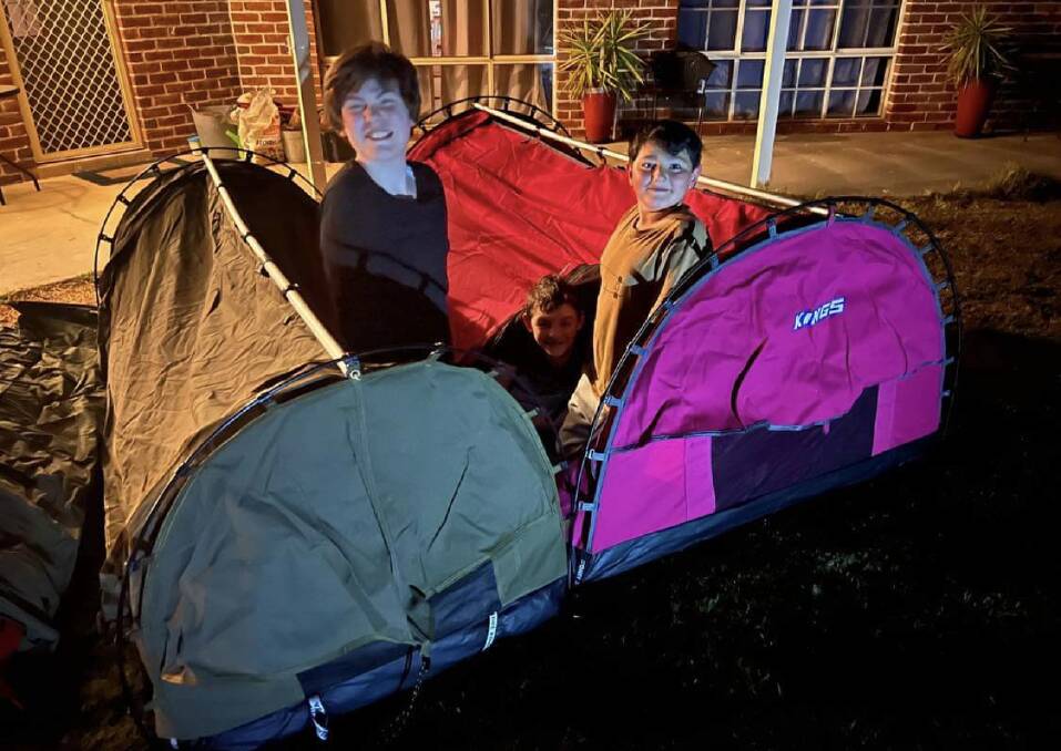 Connor Klower, Zevi Hope and Arthur Ajji during the sleepout. Picture supplied.