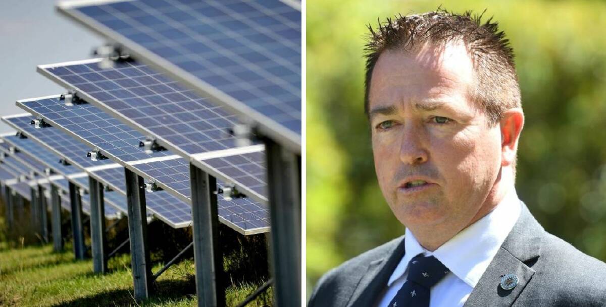 Solar panels and Member for Bathurst Paul Toole. File pictures.