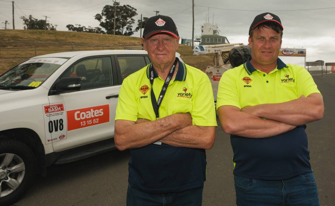 Reg and Paul Varley at Mount Panorama before the Variety B to B Bash heads off from Bathurst. Picture by James Arrow.