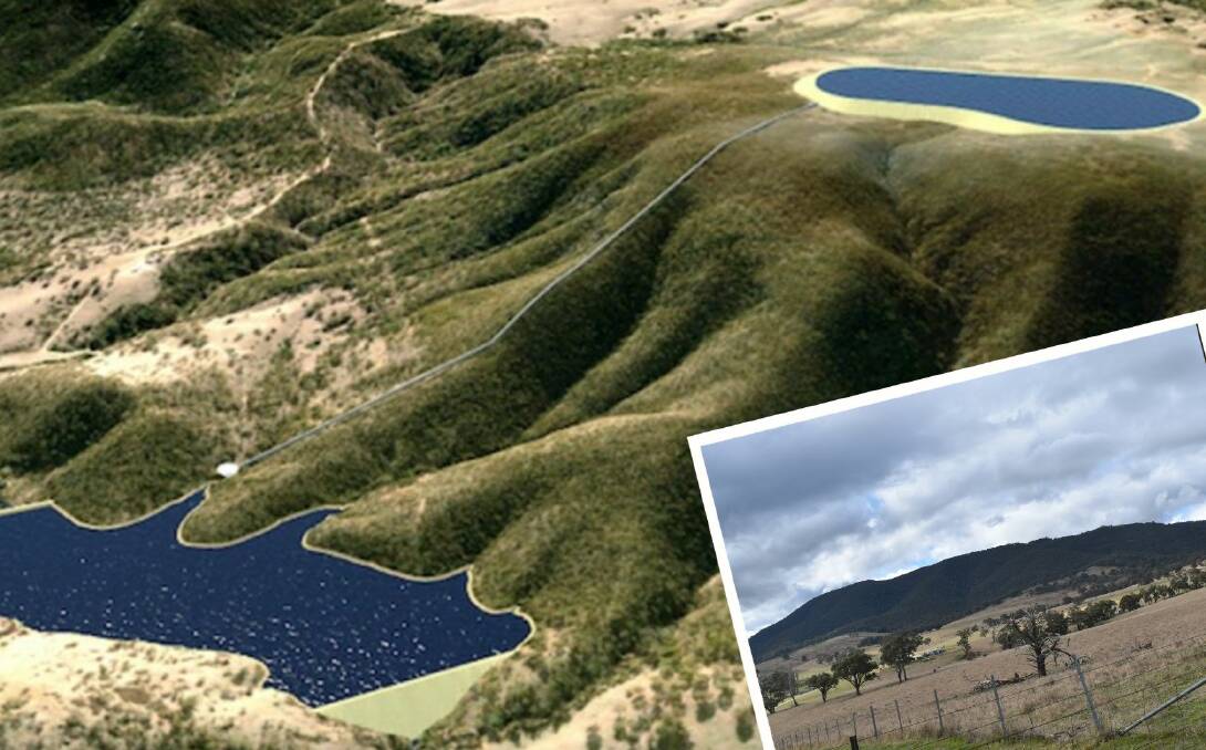 An artist's impression of the proposed pumped hydro project near Yetholme (main picture) and Mount Tennyson as seen from Tarana Road, Locksley (picture by Peter Bowditch).