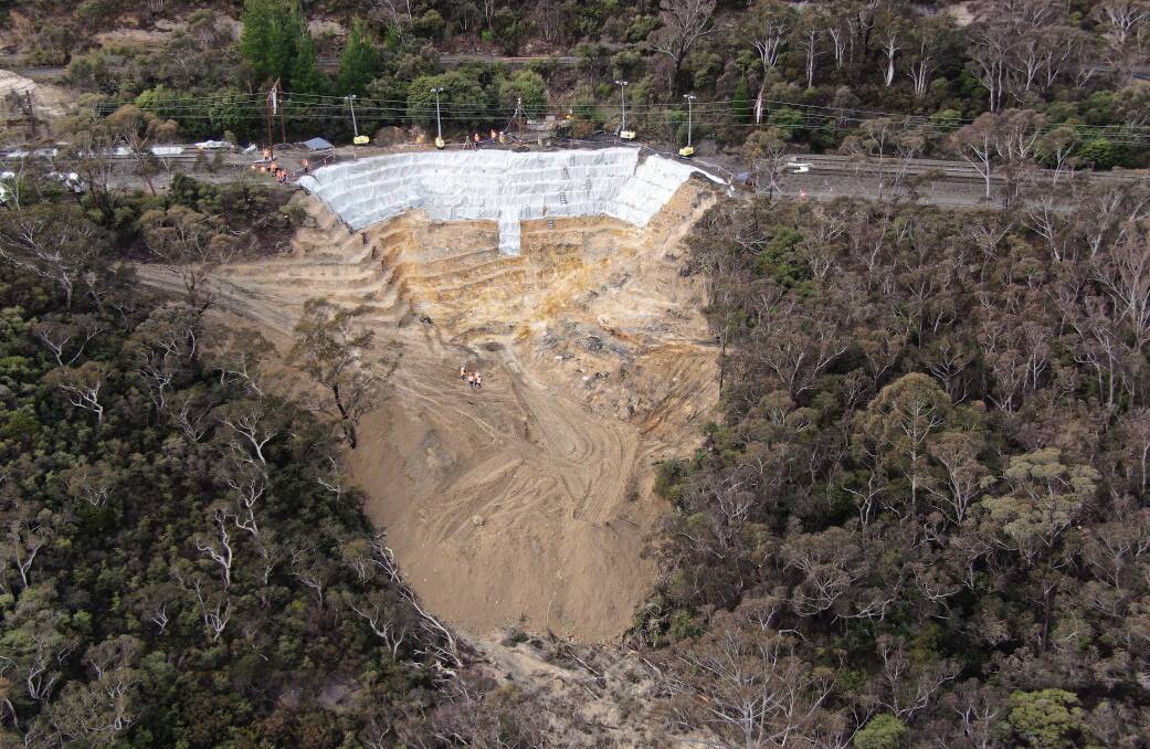 The damage caused by a landslip in July that affected the Blue Mountains train line. 