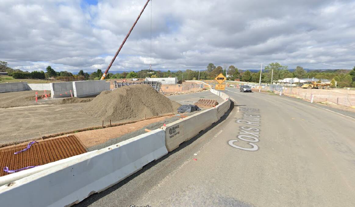 The Coxs River Road bridge construction site in December 2023. Picture Google Earth