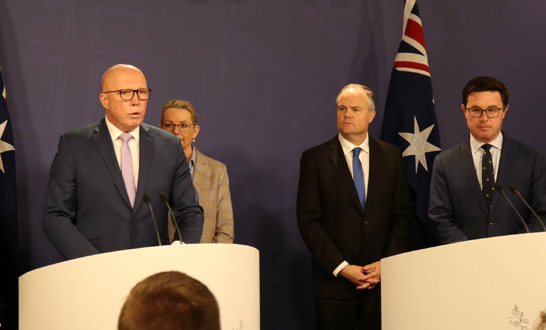 Opposition leader Peter Dutton and federal Nationals leader David Littleproud discuss their nuclear proposal at a press conference on Wednesday, June 19. Picture supplied.