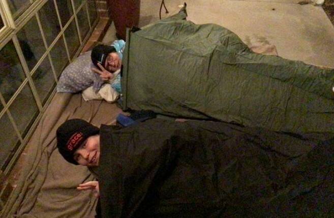 Connor Klower and his nan Marina Gray during their charity sleepout.