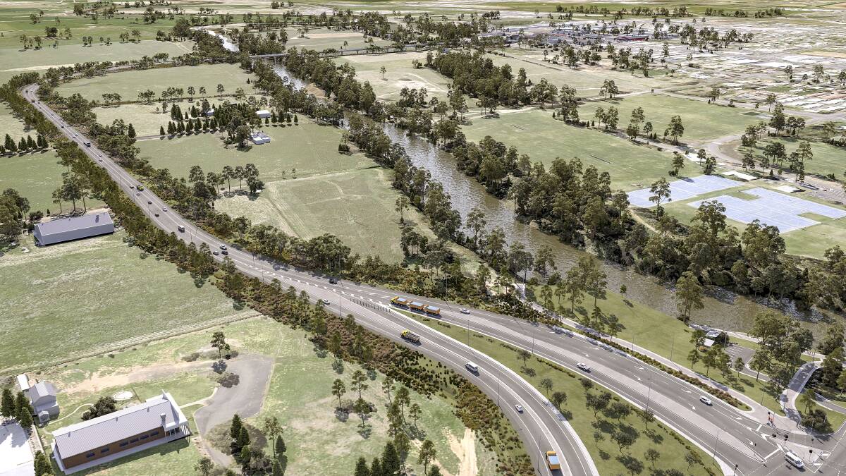 An artist's impression of the new bridge over the Macquarie River at Dubbo and the approaches. Picture supplied. 