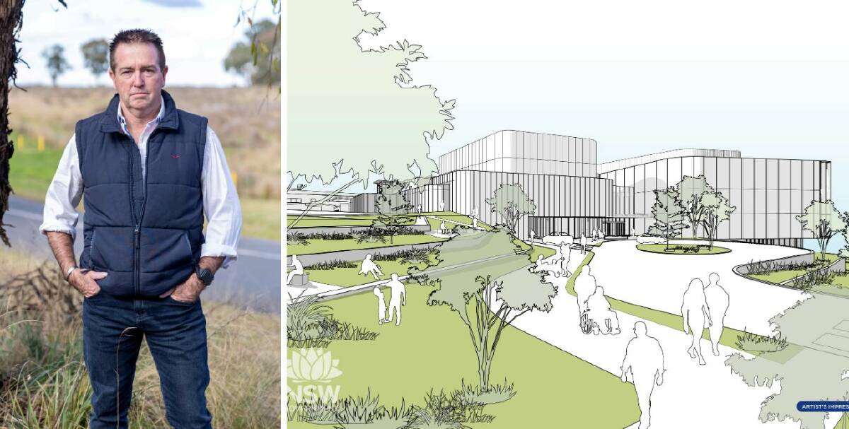 Member for Bathurst Paul Toole and an artist's impression of the Bathurst Hospital redevelopment that was released last month.