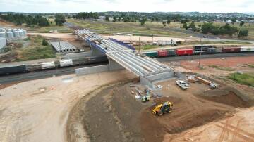 A bridge being built over the rail line at Parkes as part of that town's highway bypass. Picture from Transport for NSW