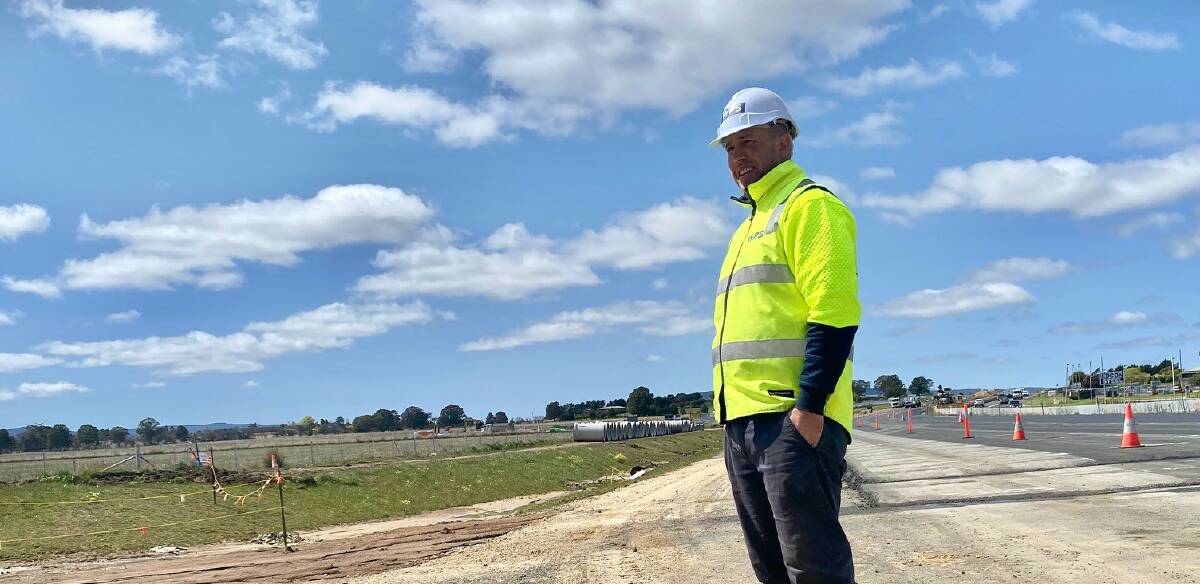 Aaron Hollier at his workplace: the highway upgrade outside Bathurst. Picture supplied