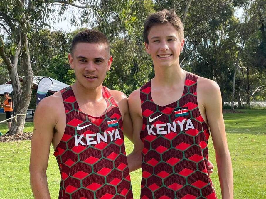 Good friends and rivals Max Martinez and Miller Rivett both finished in the top 10 of the men's D race at the 2022 New South Wales 3,000 metres Championships. Picture by Anya Whitelaw