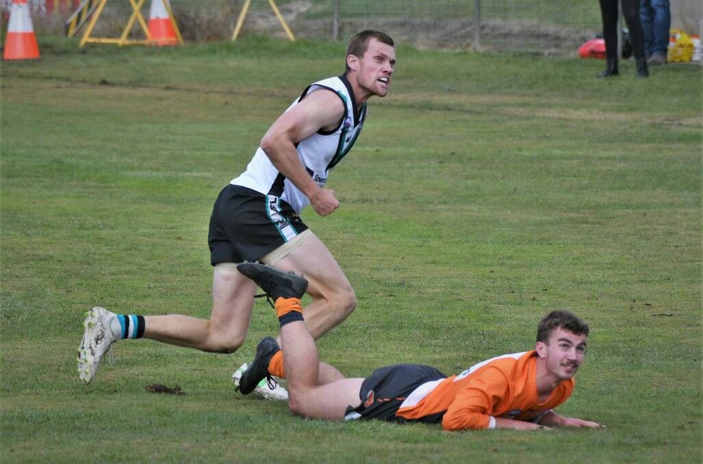 Nathan Smith watches as the Sherrin hits to target for one of his 59 majors this season. Picture by Chris Seabrook