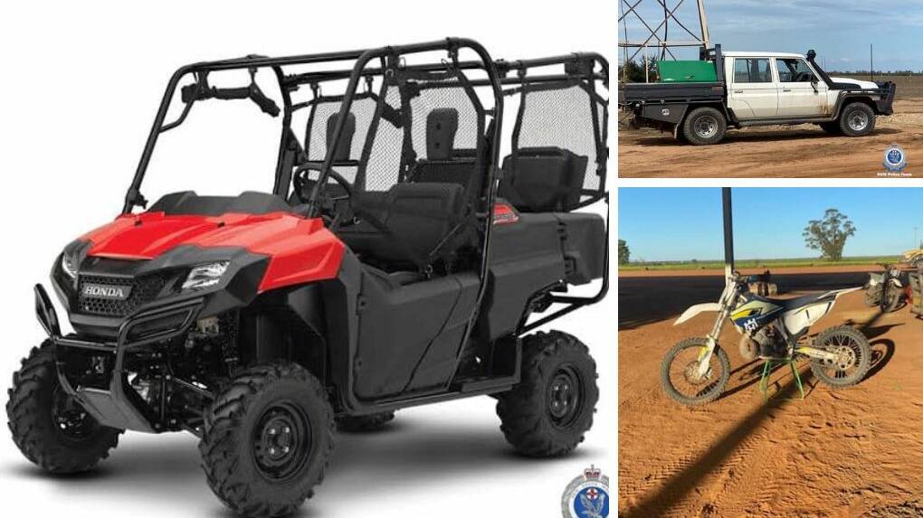 A Landcruiser, ATV and motorbike were stolen from the North West farm. Picture by NSW Police.