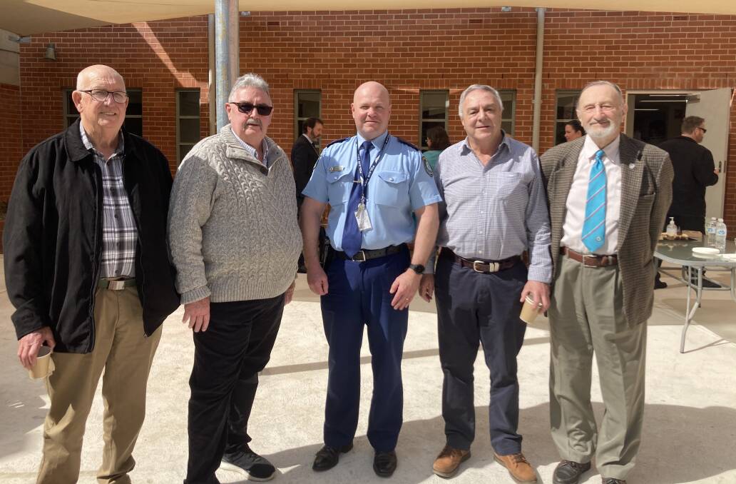 BACK AT THE STATION: Retired police David Bromhead with Ian Borland and Supt Bob Noble, Darryl Lawson and George Gaal, at the Bathurst Police Station on Thursday.