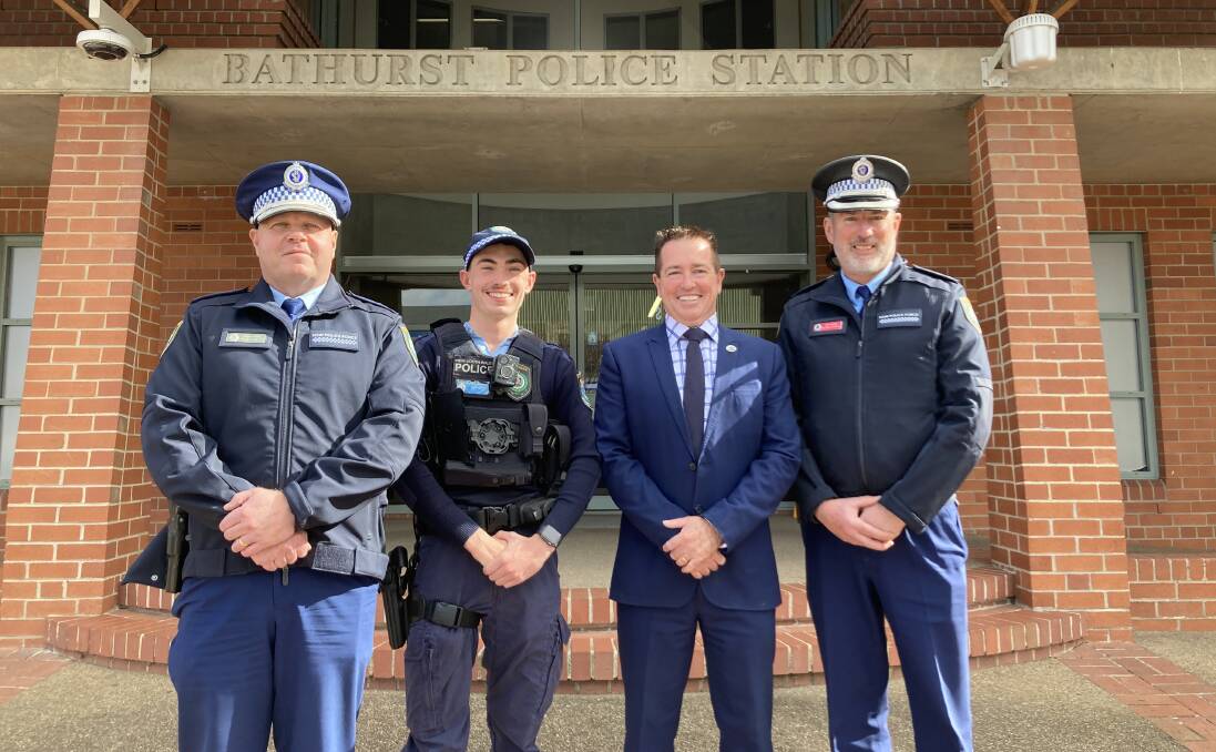 Superintendent Bob Noble, Probationary Constable Matthew McKechnie, Police Minister Paul Toole and Chief Inspector Glenn Cogdell.