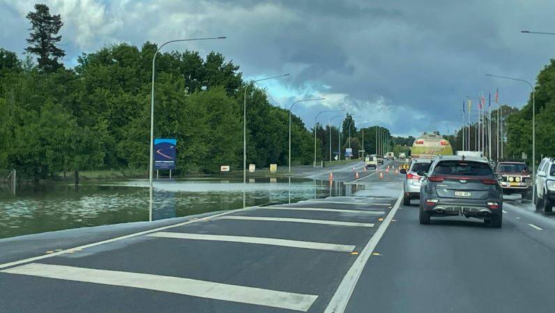 Emergency services are working to pump water from the Great Western Highway.