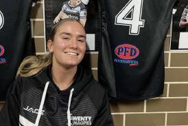 Carly Abbott in the Wentworthville Magpies changing room. Picture supplied