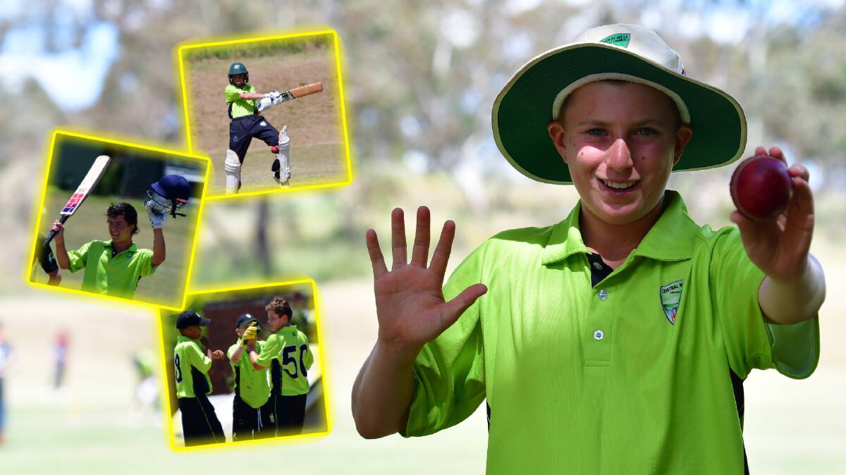 Riley Larnach (main) took five wickets for the Central West 14s while (top to bottom) Oliver Brincat, Cooper Pullen and Buster Goinan had great performances. Pictures by Alexander Grant.