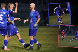 Bathurst 75's Andrew Smith (main, right) celebrates the first of what would be 10 goals in a wild WPL game. Pictures by Rachel Chamberlain.